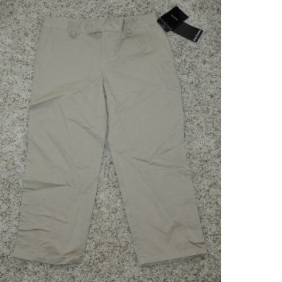 Womens Capris Beige Khaki sz 2 Button Tab Pants Stretch Summer Daisy Fuentes - Picture 1 of 5